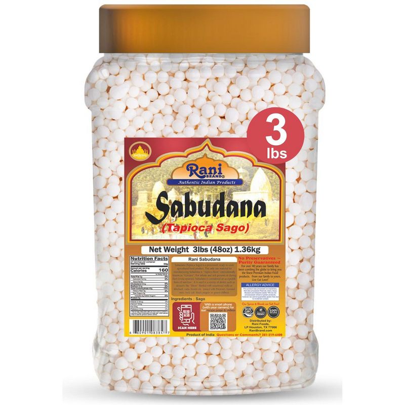 Sabudana (Tapioca / Sago) Pearls - 48oz (3lbs) 1.36kg - Rani Brand Authentic Indian Products, 1 of 5