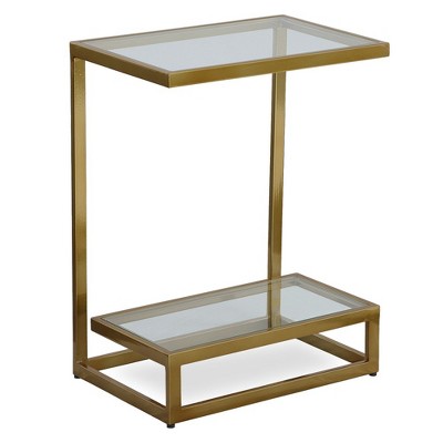 Brushed Brass and Glass Rectangular Accent Table