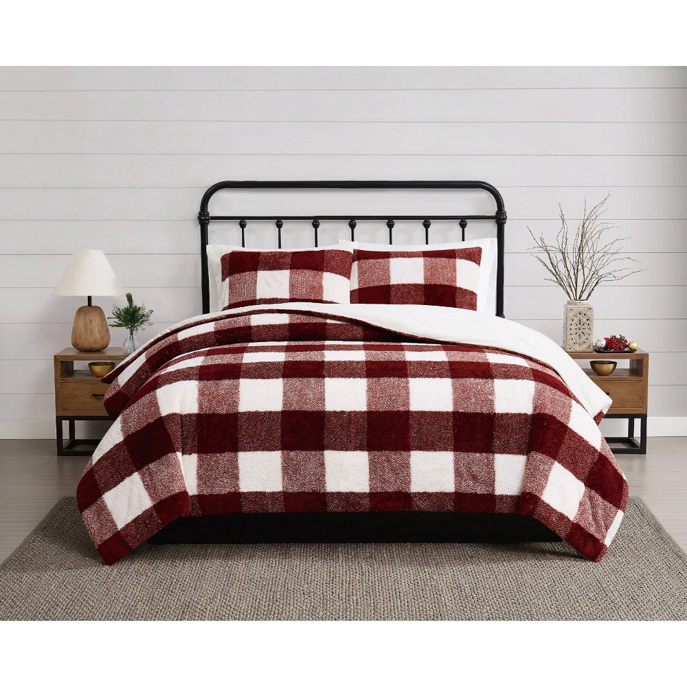 Photos - Duvet Cannon 3pc Full/Queen Cozy Buffalo Check Comforter Set Burgundy