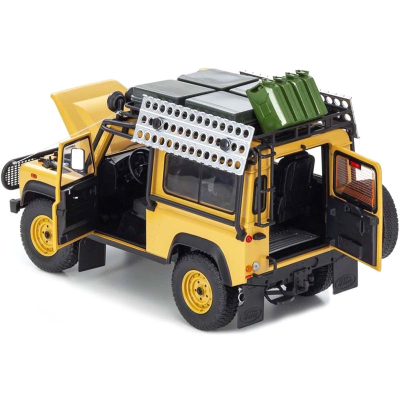 Land Rover Defender 90 Yellow with Roof Rack and Accessories 1/18 Diecast Model Car by Kyosho, 4 of 7