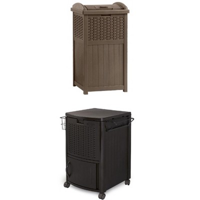 Suncast 77 Quart Patio Cooler w/ Cabinet and Basket w/ Wicker Trash Hideaway