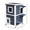 Outdoor Cat House with Escape Door, Weatherproof 2-Story Wooden Feral Cat Shelter with Opening Asphalt Roof - 3 of 4