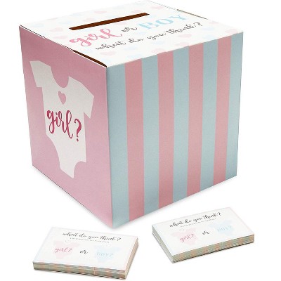 Juvale Gender Reveal Baby Shower Party Voting Box with 50 Ballot Cards Set, Pink and Blue, 8 Inches