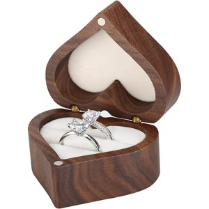 Wooden Heart Shape Ring Gift Box with Single Slot 2 Slot, for Proposal Engagement Wedding Ceremony Anniversary - 1 of 4