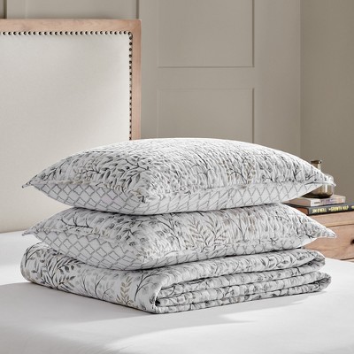 Gray Cotton Twin Reversible Quilt Set