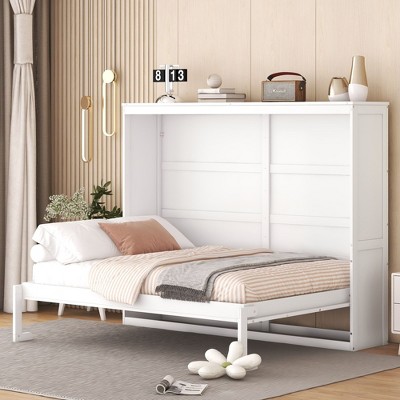 NicBex Full Size Murphy Bed 77.5" Wooden Bed Frame Morden Hideaway Wall Bed with Storage Shelf for Living Room