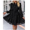 Coolmee Women's Floral Lace Long Sleeve Dress Button Up   Belted Mini Dress for Fall - 2 of 4