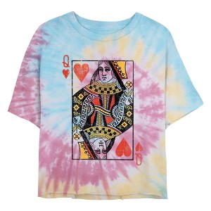 Junior's Lost Gods Queen of Hearts Card Crop T-Shirt - 1 of 4