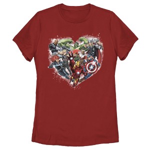 Women's Marvel Avengers Assemble Heart Collage T-Shirt - 1 of 4