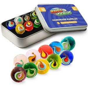 Marble Genius Collectors Marbles, 10 Handmade Glass Marbles Stocking Stuffers for Marble Lovers - Teardrop for Kids Ages 3+ - 1 of 4