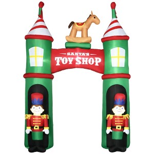 Outsunny 139.75" Christmas Inflatable "Happy Holidays" Archway 2 Nutcracker Soldiers Rocking Horse, Blow-Up Outdoor LED Yard Display Lawn Garden - 1 of 4