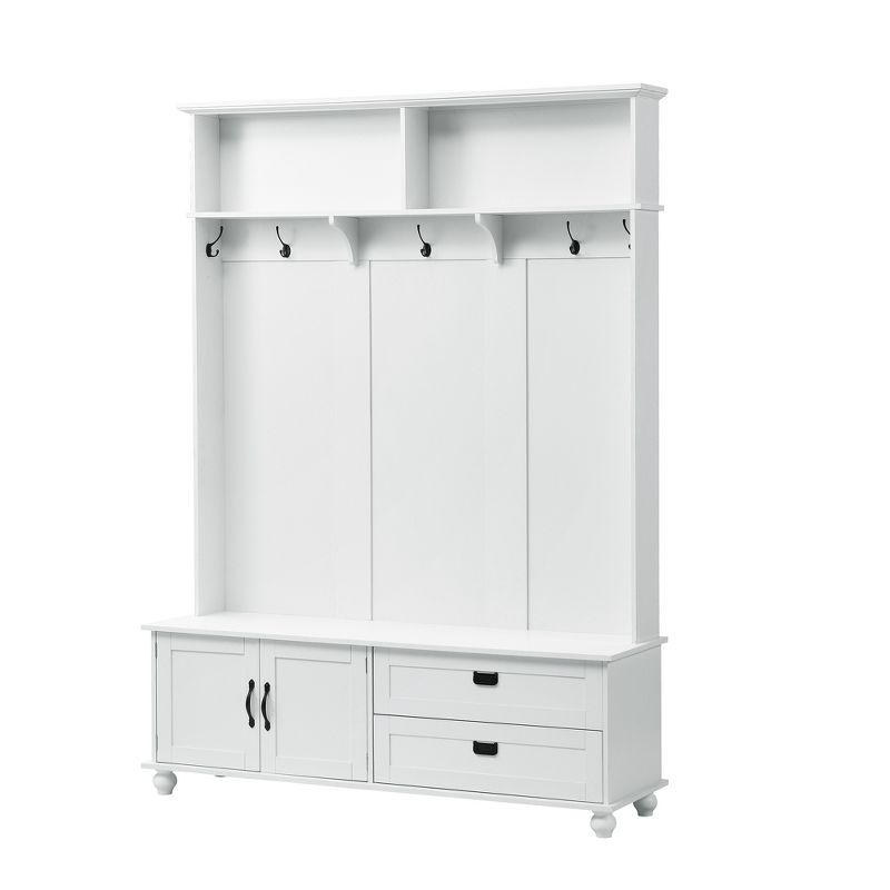 Modern Style Hall Tree with Storage Cabinet, 2 Large Drawers, Widen Mudroom Bench and 5 Coat Hooks - ModernLuxe, 4 of 14