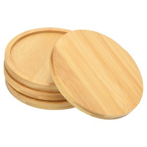 Unique Bargains Indoor Round Bamboo Planter Saucer Drip Tray Plant Drainage Trays 4.33'' OD - 1 of 4