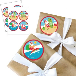 Big Dot of Happiness Tropical Christmas - Round Beach Santa Holiday Party To and From Gift Tags - Large Stickers - Set of 8 - 1 of 4