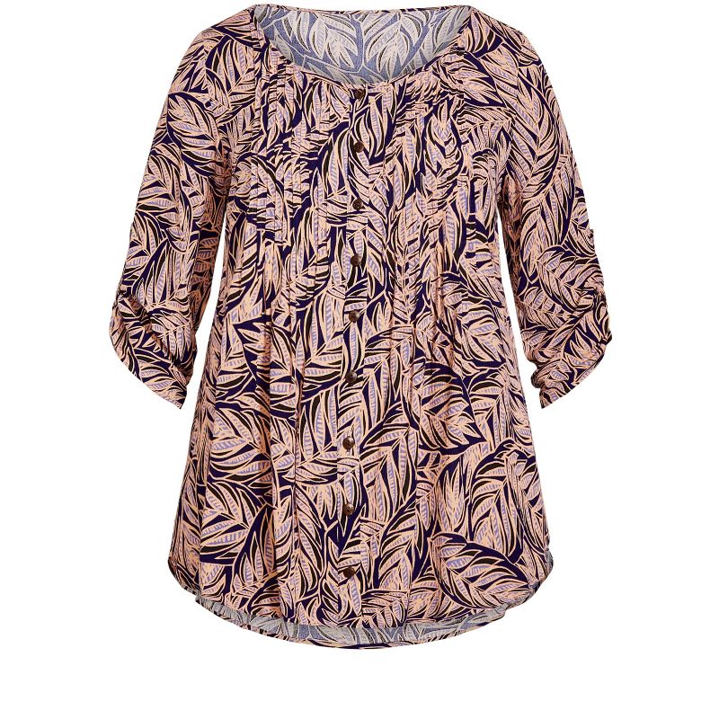 Women's Plus Size Sandy Pintuck Print Shirt  - Violet Palm | AVENUE, 3 of 4