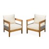 Set Of 2 Outdoor Solid Acacia Wood Club Chairs,Fabric Upholstered Lounge Armrests Chair,PE Rattan Weave Patio Accent Chair-Coolbibila - 2 of 4