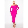 Slickblue Women’s Midi Dress, Off-Shoulder Bodycon Ribbed Style, Long Sleeve with Side Slit, Fuchsia/Green, Size S-L - 2 of 4