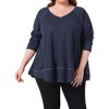 Women's Plus Size V Neck Long Sleeve Sweater Patchwork Hem Casual Waffle Knitted Top - Agnes Orinda - 2 of 4