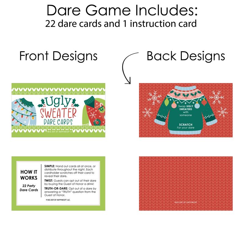Big Dot of Happiness Colorful Christmas Sweaters - Ugly Sweater Holiday Party Game Scratch Off Dare Cards - 22 Count, 5 of 7