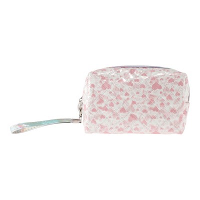 Unique Bargains Women Portable Printed Heart Makeup Bag Pink 1 Pc