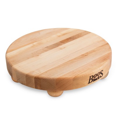 John Boos Walnut Wood Cutting Board for Kitchen Prep, 12 Inch in Diameter, 1.5 Inch Thick Edge Grain Round Charcuterie Boos Block with Wooden Bun Feet