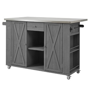 Whisen Outdoor Kitchen Island Fir Wood Kitchen Island with Stainless Steel Top - 1 of 4