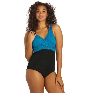 Sporti Textured Chlorine Resistant Front Twist Colorblock One Piece Slimsuit - 1 of 4