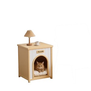 Dexmalle Flat Roof Solid Wood Pet House,Cream Yellow - 1 of 4