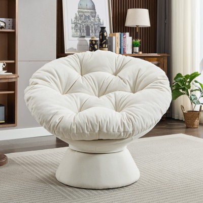 FONTOI Oversized Swivel Accent Chair, Swivel Barrel Chair, Upholstered Wingback Chair for Bedroom Living Room, White , 33"*31.5"*37"