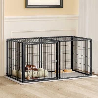 48" Large Dog Cage for Medium Dogs, Puppy Playpen with Top, Indoor Metal Dog Kennel Pet Cage, 48"L x 26.3"W x 23.8"H, Black - Nertpow
