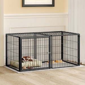 48" Large Dog Cage for Medium Dogs, Puppy Playpen with Top, Indoor Metal Dog Kennel Pet Cage, 48"L x 26.3"W x 23.8"H, Black - Nertpow - 1 of 4