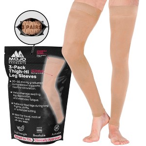 Mojo Unisex 20–30mmHg Graduated Footless Thigh High Compression Stockings Opaque 3 Pairs – Varicose Veins, Edema & Swelling Relief, A609-3 - 1 of 4