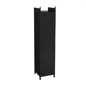 SpriBung Modern 4-Tier Glass Door Cabinet, 5-Tier Storage Black Cabinet with Fluted Glass, Iron & Glass Construction for Entryway, Living Room - 1 of 4