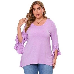 Coolmee Womens Plus Size Tops Ruffle Sleeve Shirts Loose V-Neck Casual Tunic Blouses - 1 of 4