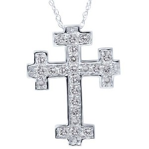 Pompeii3 1/2ct Diamond Cross Pendant 14K White Gold 3/4" Tall - 1 of 3