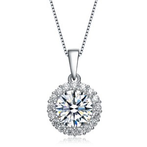 Guili Sterling Silver Rose Gold-Plated Pendant with Clear Round CZ and Small Halo in White, Green, Gold, Rose Gold, or Purple—Elegant and Refined. - 1 of 4