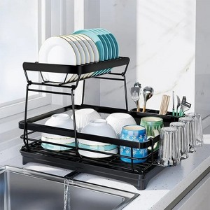 LunaLulinlk Dish Drying Rack, 2-Tier Dish Racks for Kitchen Counter, Dish Rack with Drainboard, Dish Drainer with Utensils Holder, Black - 1 of 4