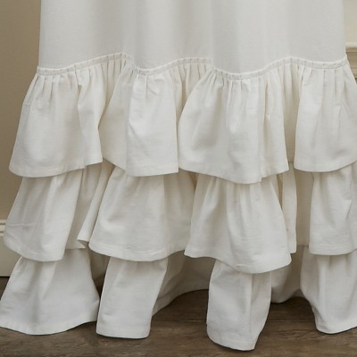White Cotton Ruffled 84'' Curtain Panels for Living Room