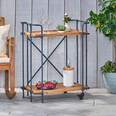 Eden Antique Firwood and Iron Bar Cart with Storage