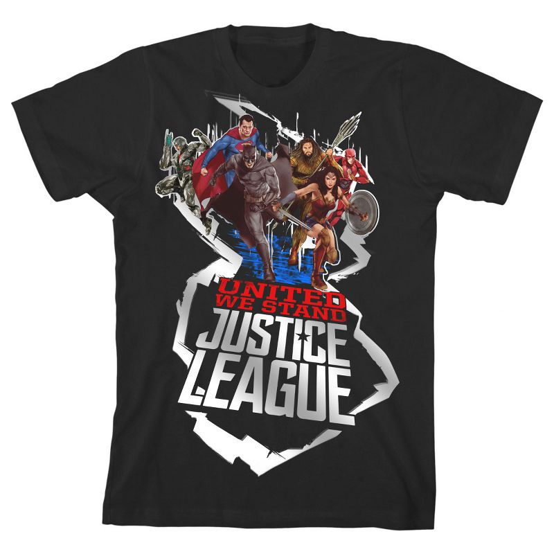 Justice League Movie United Superheroes Black T-shirt Toddler Boy to Youth Boy, 1 of 4