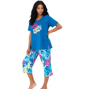 Dreams & Co. Plus Size 2-Piece Capri PJ Set - 1 of 4