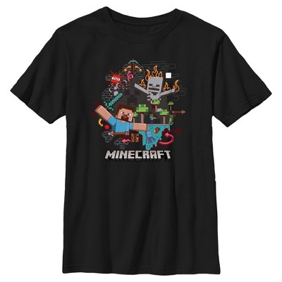 Boy's Minecraft Steve And Skeleton T-shirt - Black - Large : Target