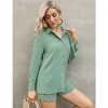 WhizMax Women's Casual 2 Piece sets Long Sleeve Button Down Shirt High Waist Drawstring Short Outfit sets - 3 of 4