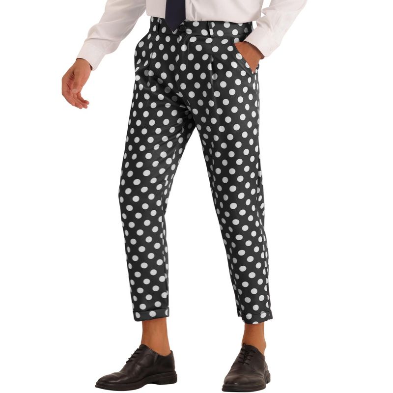 Lars Amadeus Men's Pleated Front Polka Dots Printed Cropped Dress Pants, 1 of 6