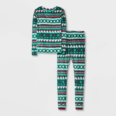 Image of Kids' 2pc Christmas 'Fairisle' Snuggly Soft Snug Fit Long Sleeve Pajama Set - Cat & Jack™ Green 6