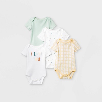 Adaptive Baby 4pk 'ABC' Short Sleeve Bodysuit - Cloud Island™ Mint/Yellow/White Newborn