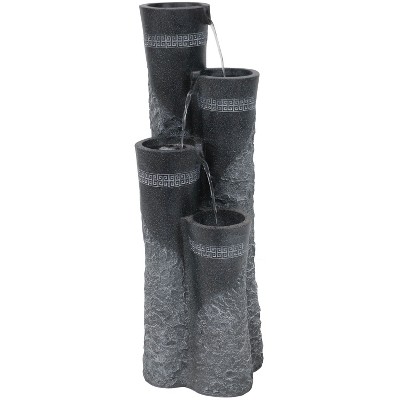 Sunnydaze 41"H Electric Polystone 4-Tier Staggered Pillars Outdoor Water Fountain with LED Lights