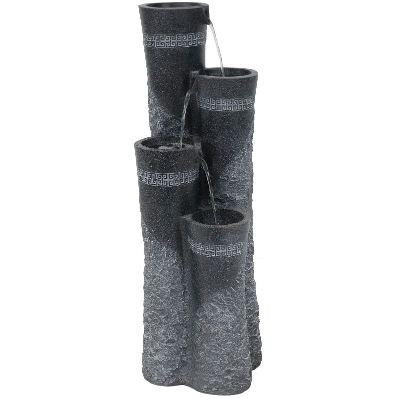 Sunnydaze 41"H Electric Polystone 4-Tier Staggered Pillars Outdoor Water Fountain with LED Lights, 1 of 12