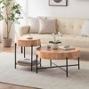 Garvee Farmhouse Round Coffee Table Solid Wood Center Table with Two Drawers, Brown - 4 of 4