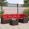 vidaXL 6 Piece Patio Sofa Set with Cushions - Brown and Red With Table - 2 of 4